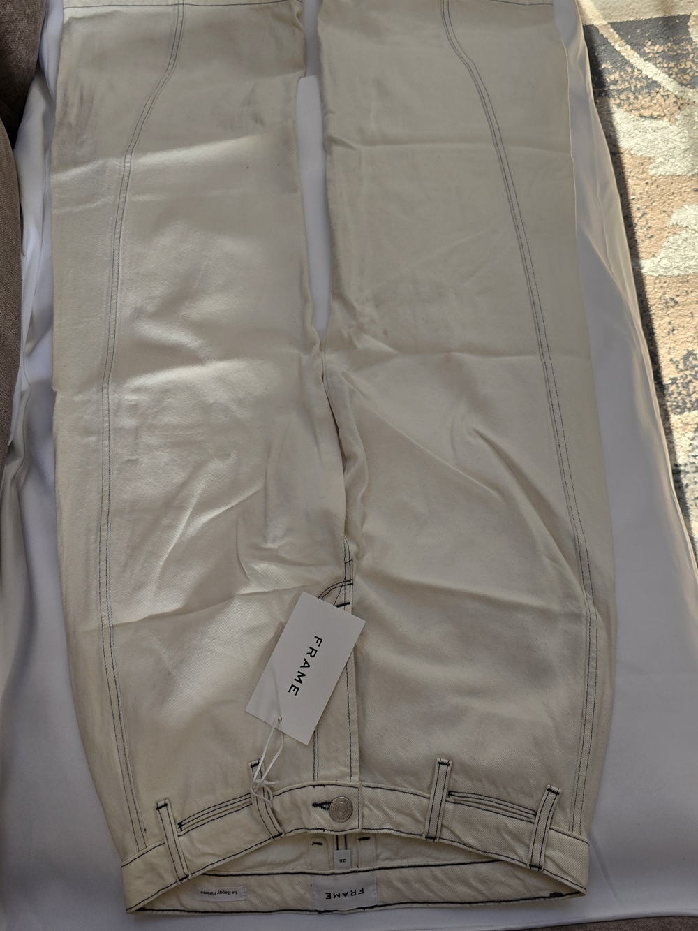 FRAME Le Baggy Palazzo Jeans Size 25 Cream Off White Wide Leg Low Rise NWT
